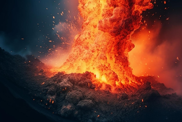 Volcanic eruptions Lava flows down the slope generative ai