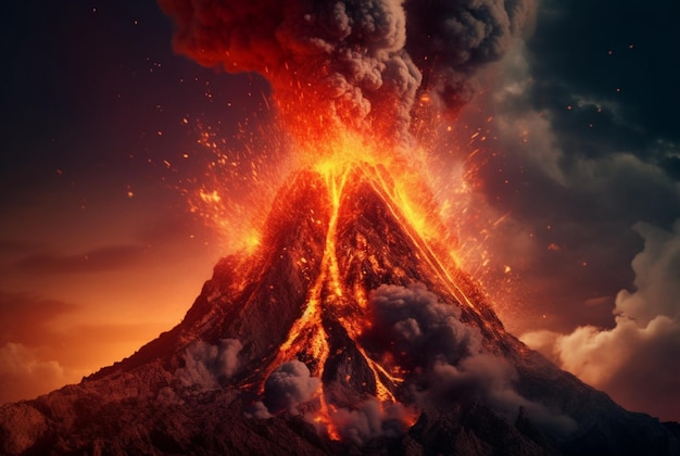 Volcanic eruptions Lava flows down the slope generative ai