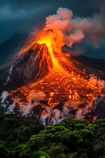 Photo volcanic eruptions in nature selective focus