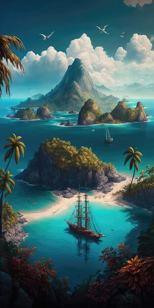 Volcanic Islands Tropical Paradisedventure Mobile Wallpaper Generative AI