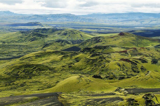 Фото Вулканический ландшафт в лакагигарском горном районе исландии