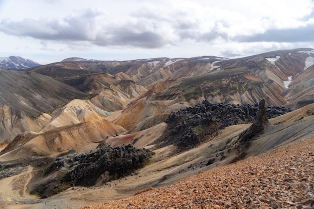 Laugavegur 흔적의 화산 풍경. Landmannalaugar, 아이슬란드