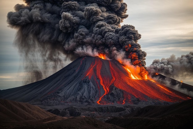 Вулканическая гора в извержении