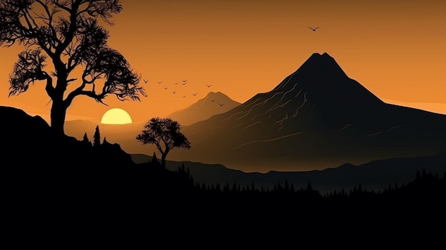 Photo volcanic mountain silhouette landscape