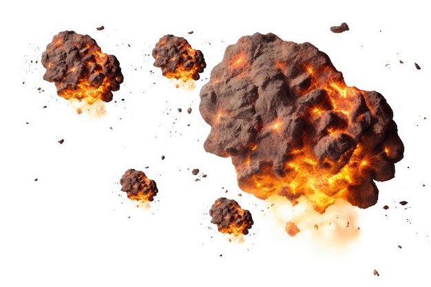 Volcanic rocks explosion isolated on a white background