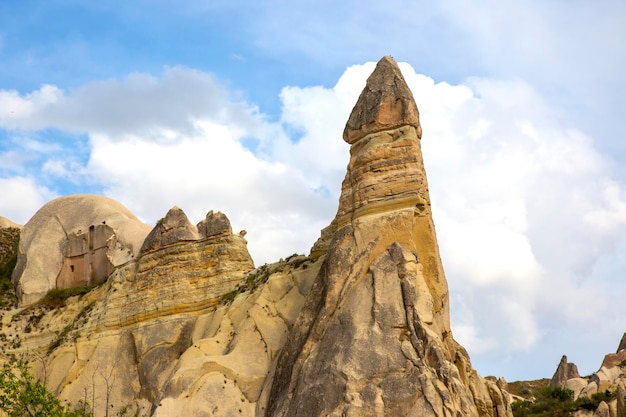 Volcanic rocks and limestone cliffs in Cappadocia valley Turkey Tourism and travel geology and soil erosion
