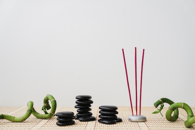 Volcanic stones and incense sticks