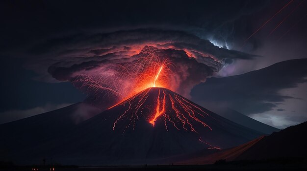 Volcano blast on thunderstorms night