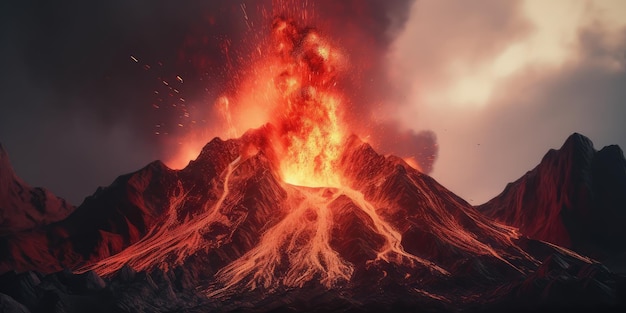 A volcano erupting Eruption of a volcanic mountain