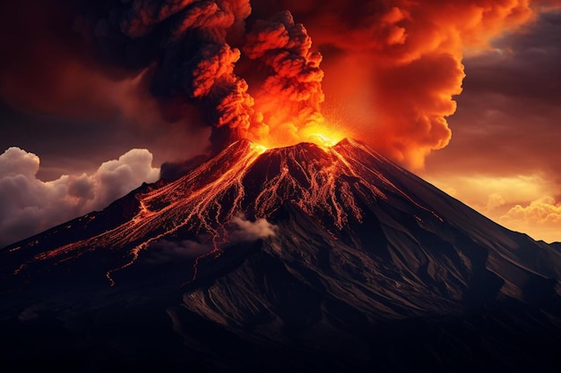 写真 火山から噴火する火山