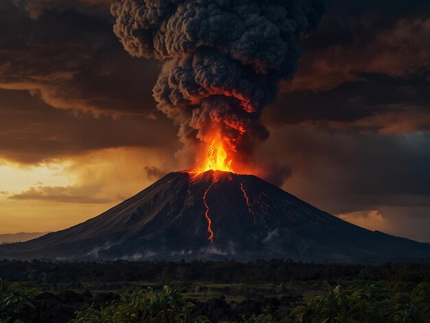 Photo volcano erupting from the volcano