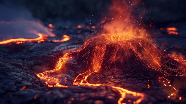 Volcano erupting at night fiery lava flow volcano eruption night lava flow detail magma dangerous v