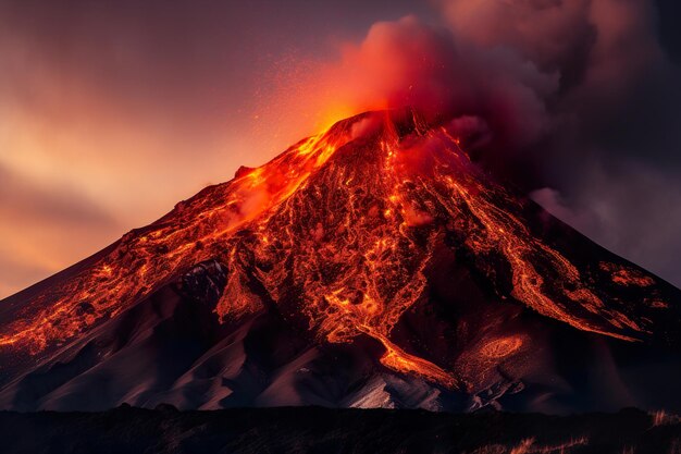 Foto eruzione notturna del vulcano generative ai