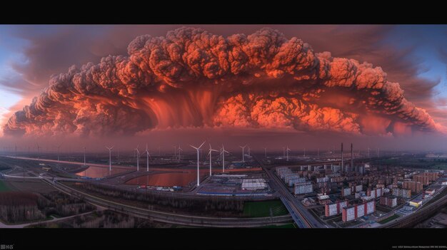 空に噴火する火山