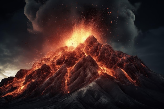 Volcano erupting smoke Night snow Generate Ai