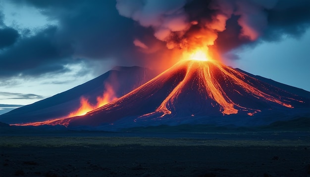 Volcano Erupting volcano Flowing lava Valley of Volcanoes