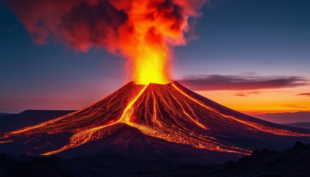 Volcano Erupting volcano Hot lava Fantastic volcanic landscape