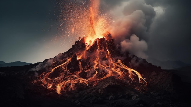 A volcano erupting with lava and smoke Generative AI Art