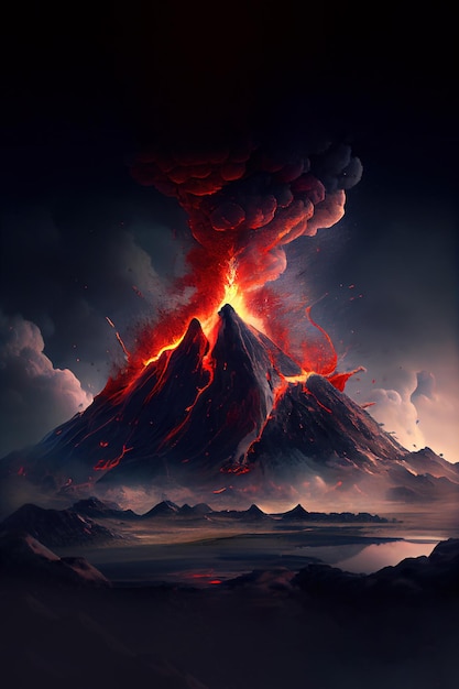 Volcano during the eruption Generative Ai