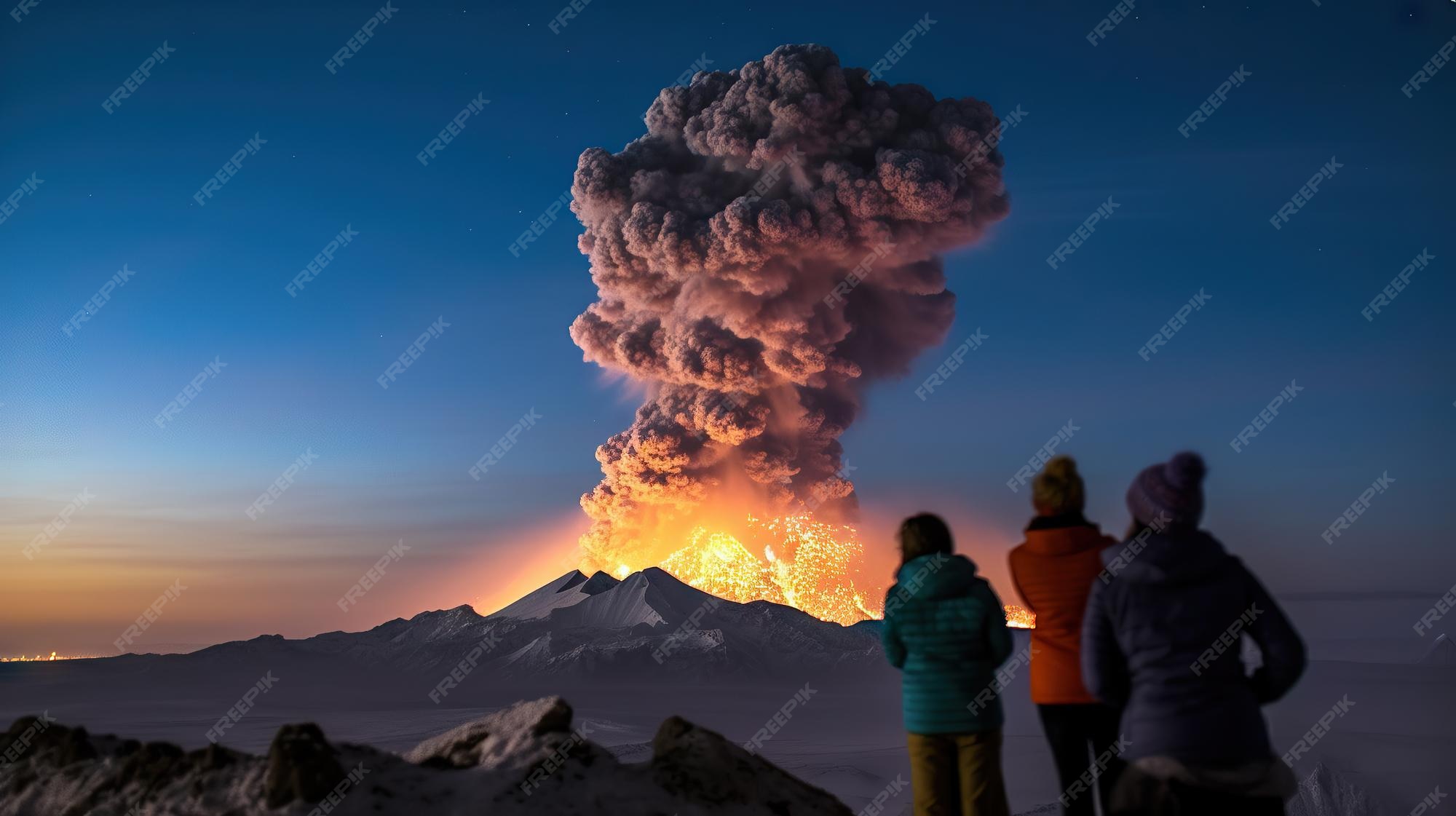Premium AI Image Volcano eruption in Kamchatka Russia People watching