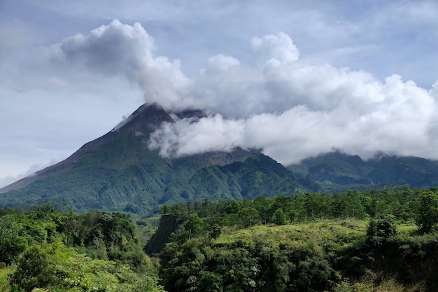 Volcano eruption of Mount Merapi in Yogyakarta Java island Indonesia