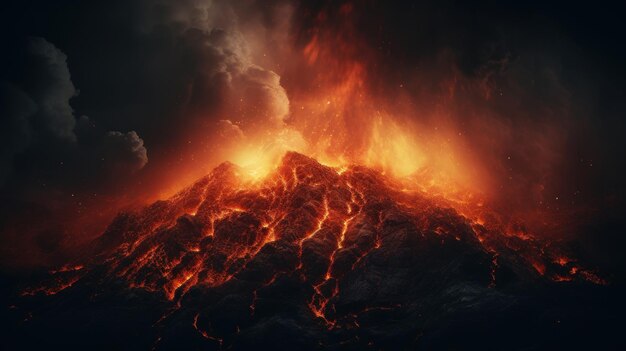 Volcano eruption with fiery lava and smoke Generative AI