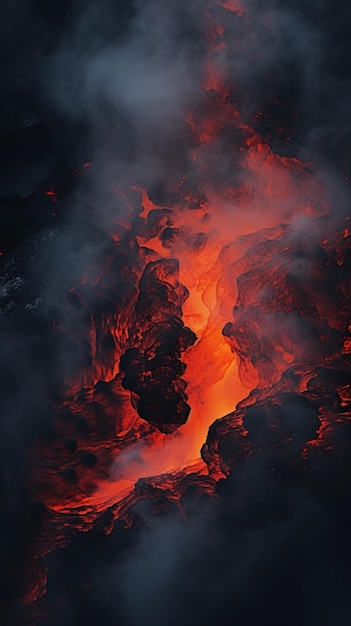 Volcano eruption with fiery lava and smoke Generative AI