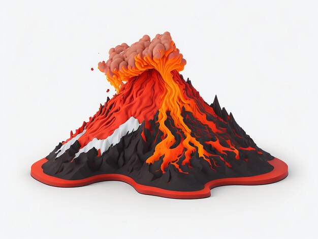 Volcano eruption with lava isolated on transparent or white background