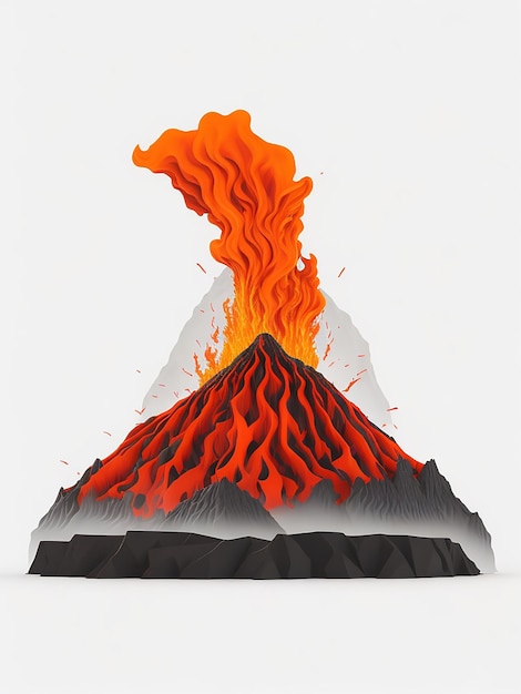 Photo volcano eruption with lava isolated on transparent or white background