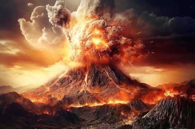 写真 火山の噴火generative ai