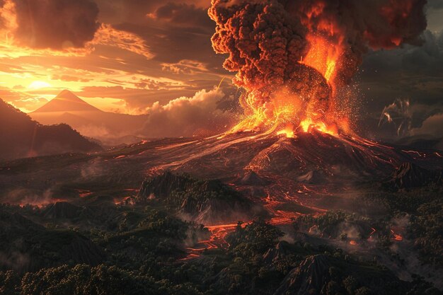 Photo volcano erupts from the volcano