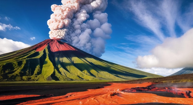 Volcano erupts natural disater landscapes digital painting illustation Ai generated for instagram