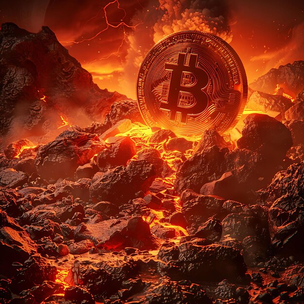 Photo volcano expedition with bitcoin lava flow bitcoin molten coi photo of trending poster background