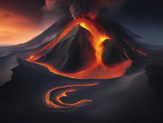 Photo volcano flowing out