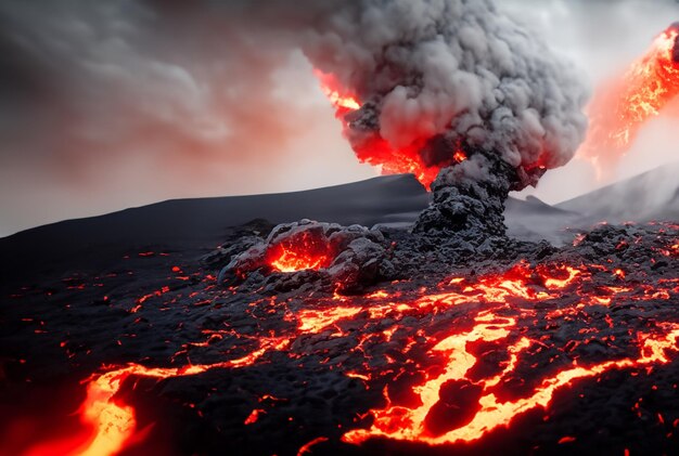 Volcano is erupting lava