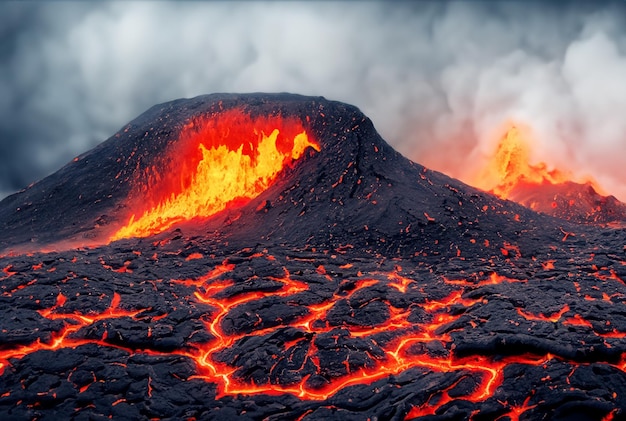 Volcano is erupting lava