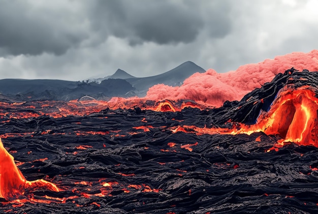 写真 火山は溶岩を噴火させている