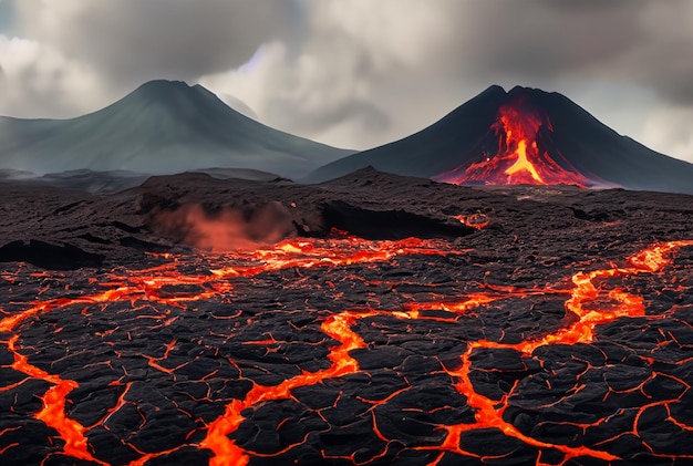 Foto il vulcano sta eruttando lava.