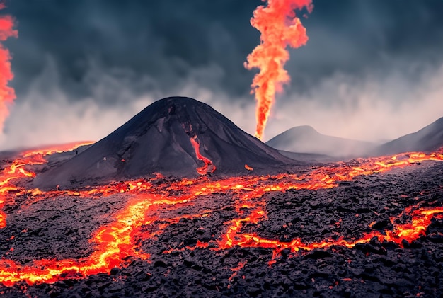 Volcano is erupting lava