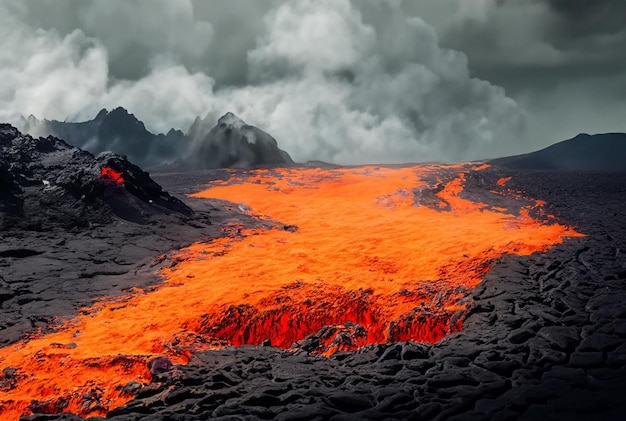 Foto il vulcano sta eruttando lava.