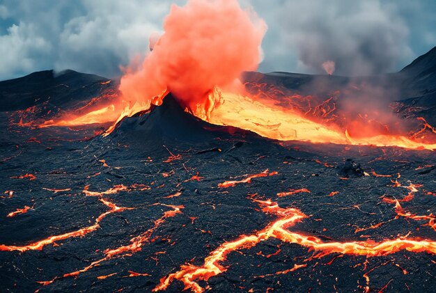 Photo volcano is erupting lava