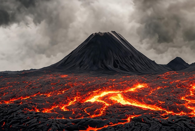 写真 火山は溶岩を噴火させている