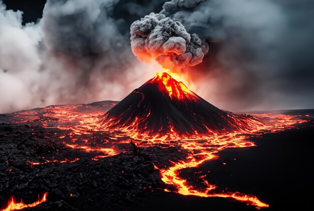 Foto il vulcano sta eruttando lava.