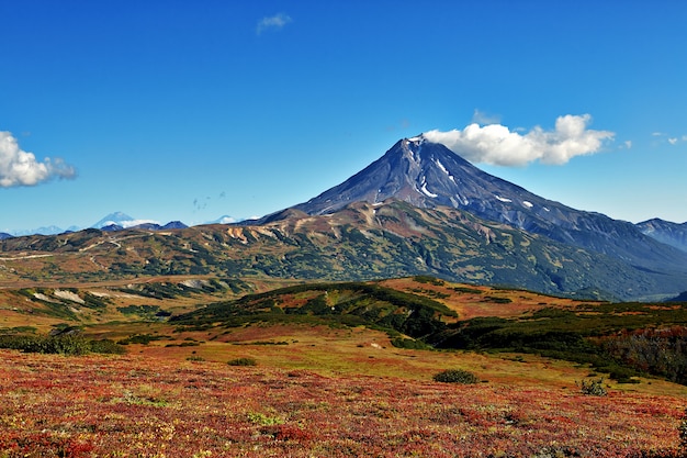 volcano of Kamchatka snow peaks valley