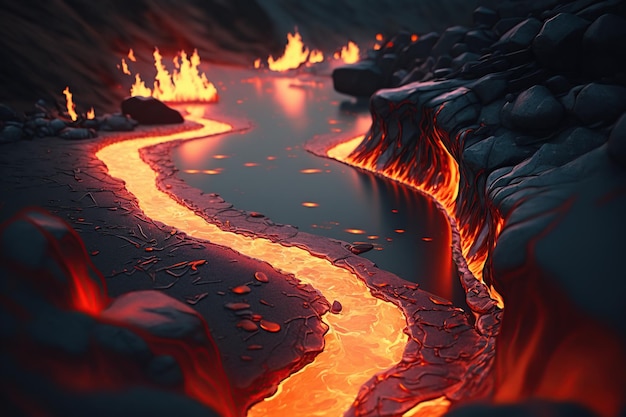 Volcano land Ai Closeup hot liquid magma