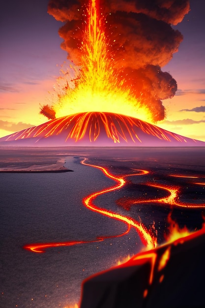 Photo volcano lava golden magma flow nature landscape wallpaper background illustration element