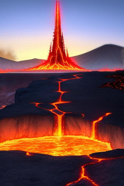 Volcano lava golden magma flow nature landscape wallpaper background illustration element