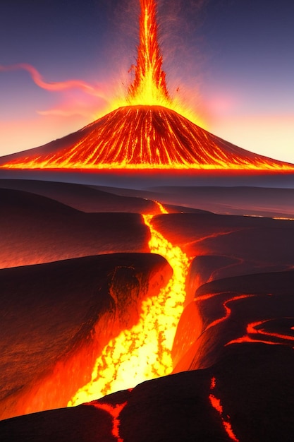 Volcano lava golden magma flow nature landscape wallpaper background illustration element
