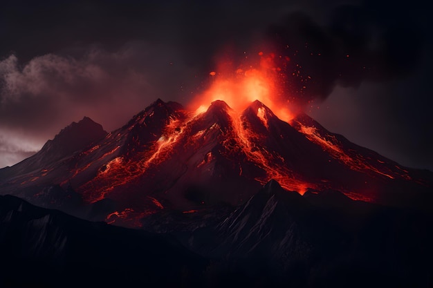 A volcano and a lava Volcano eruption concept background