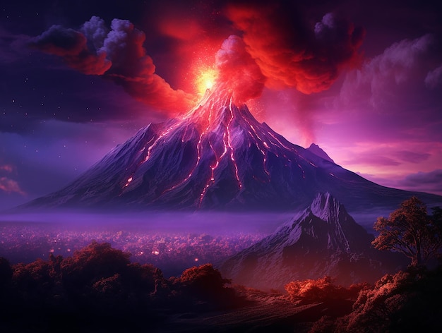 Volcano in Purple Photographic Style